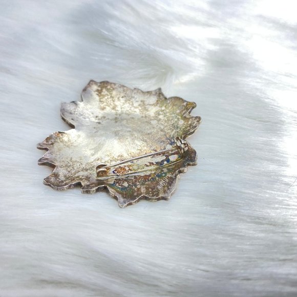 Vintage Cloisonné Enamel Poinsettia Brooch - Picture 5 of 5